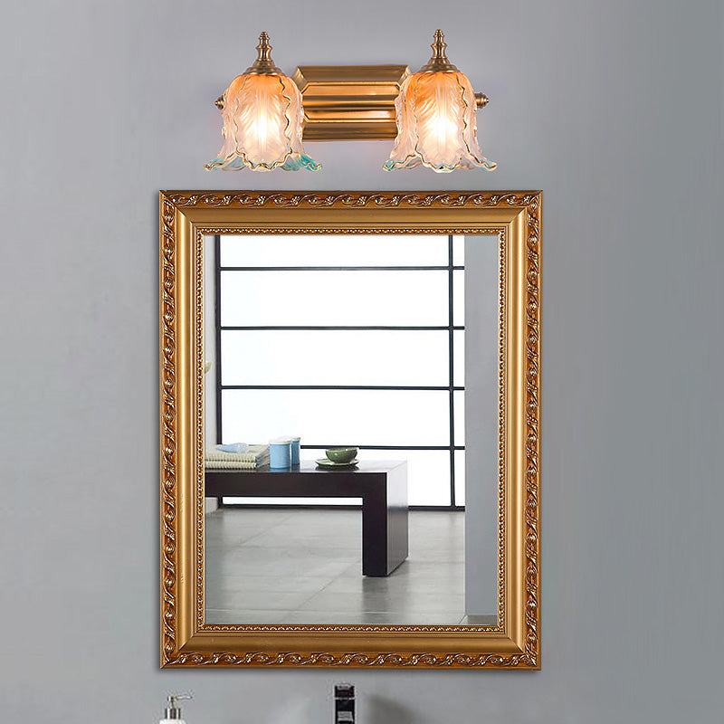 Ombre Glass Flower Wall Sconce: Traditional Brass Vanity Light For Bathroom Mirror 2 /