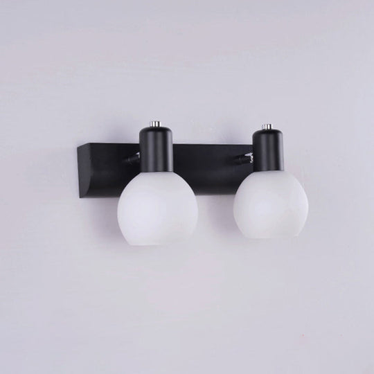 Sleek Dome Vanity Light Fixture: Opal Glass Wall Mounted Lighting 2 / Black