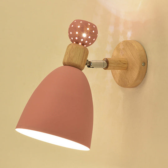 Macaron Bell Wall Mount Light Metal 2-Light Bedside Sconce With Star Cutouts - Creative Design Pink
