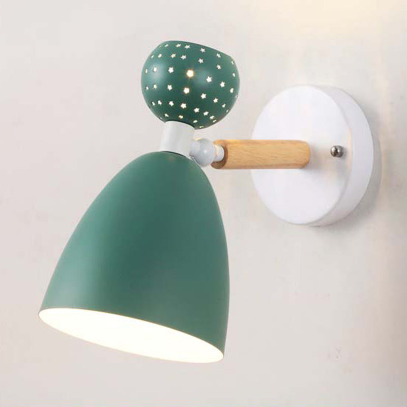 Macaron Bell Wall Mount Light Metal 2-Light Bedside Sconce With Star Cutouts - Creative Design Green