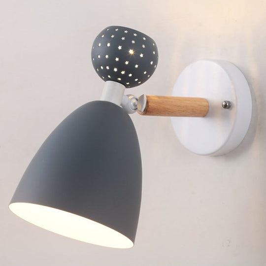 Macaron Bell Wall Mount Light Metal 2-Light Bedside Sconce With Star Cutouts - Creative Design Grey