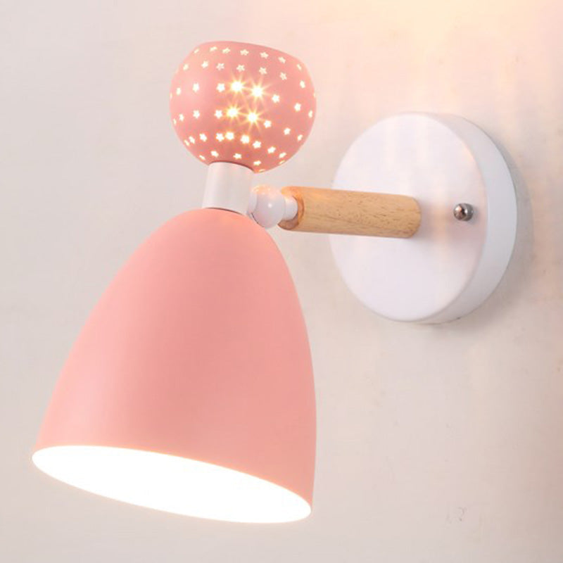 Macaron Bell Wall Mount Light Metal 2-Light Bedside Sconce With Star Cutouts - Creative Design Pink