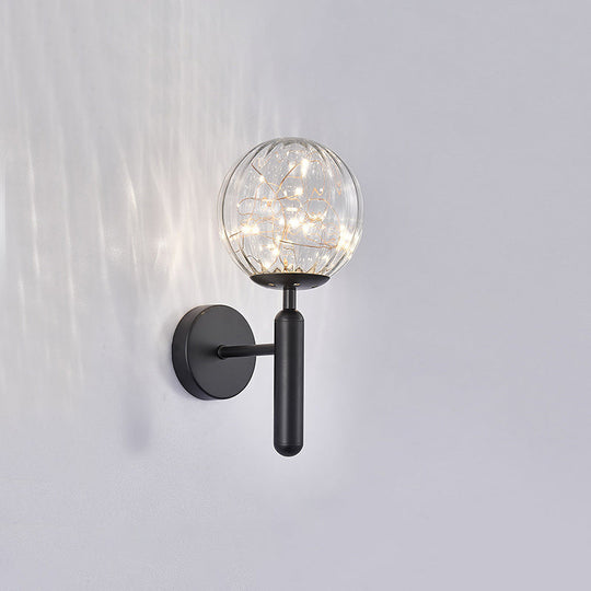 Postmodern Ball Led Starry Wall Sconce With Glass Shade - Bedroom Lighting Black / Ribbed