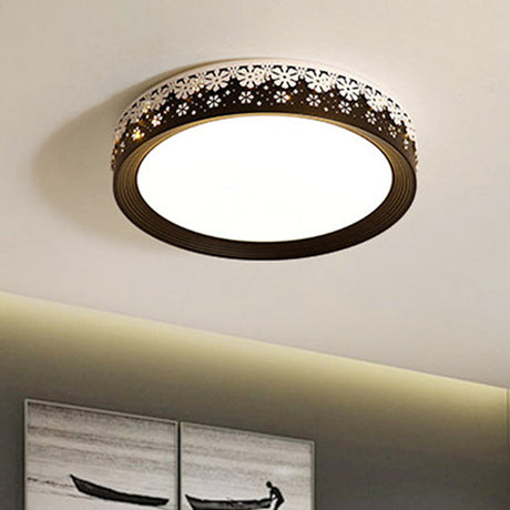 Modern Led Flush Mount Ceiling Light - Black Snowflake Pattern Acrylic Shade Warm/White 18/22/30 Dia
