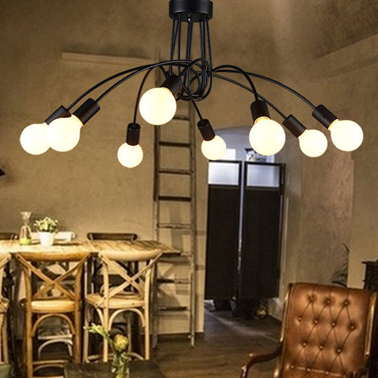 Industrial Metal Arched Semi - Flush Ceiling Light: 8 - Bulb Restaurant Flush Mount Fixture In Black