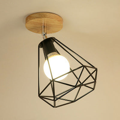 Industrial Black Metal Semi Flush Light With Adjustable Squared/Globe Design - Ideal For Corridors /