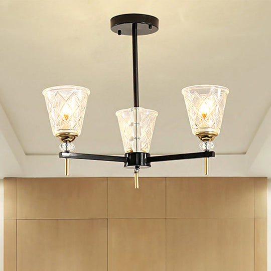 Traditional 3/6-Light Chandelier With Clear Textured Glass Cones - Bedroom Pendant Lamp 3 /