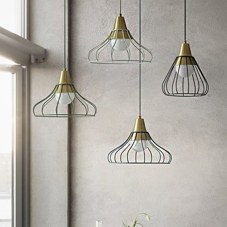 Modern Metal Cone Pendant Lighting - 1 Light Hanging Lamp With Wire-Cage Shade (9/13 Wide)