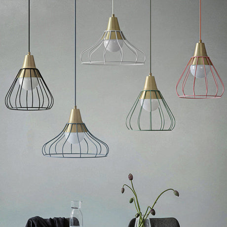 Modern Metal Cone Pendant Lighting - 1 Light Hanging Lamp With Wire-Cage Shade (9/13 Wide)