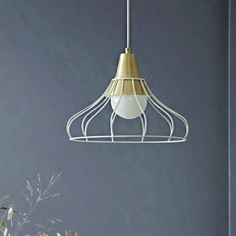 Modern Metal Cone Pendant Light With Wire-Cage Shade - 1 9’/13’ Wide
