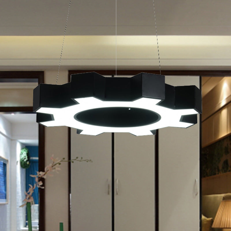 Contemporary Metal Led Gear Pendant Lamp For Gym - 23.5/31.5 Wide White/Black + White/Warm Light