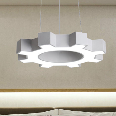 Contemporary Metal Led Gear Pendant Lamp For Gym - 23.5/31.5 Wide White/Black + White/Warm Light
