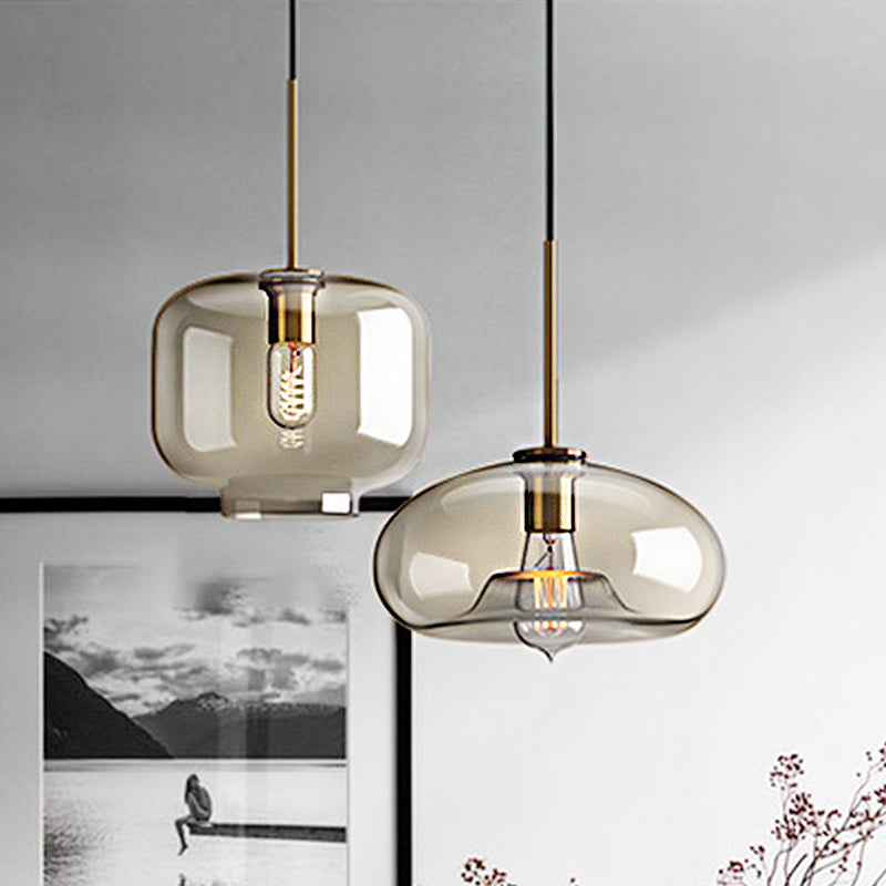 Contemporary Brass Suspension Lamp With Clear Glass Shade - Dining Room Pendant Light