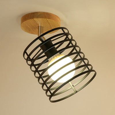Vintage Industrial Black Ceiling Light Fixture - Metallic Cylinder/Square Cage Design Bedroom Semi