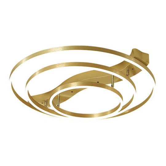 Gold Finish Ring Ceiling Mounted Led Semi Flush Light With Artistic Metal Detailing / 31.5’ Warm