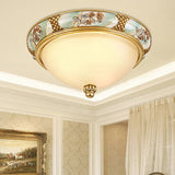 Traditional Brass Bowl Shaped Flushmount Light - Frosted Glass 3 Lights 15/19 Wide / 15