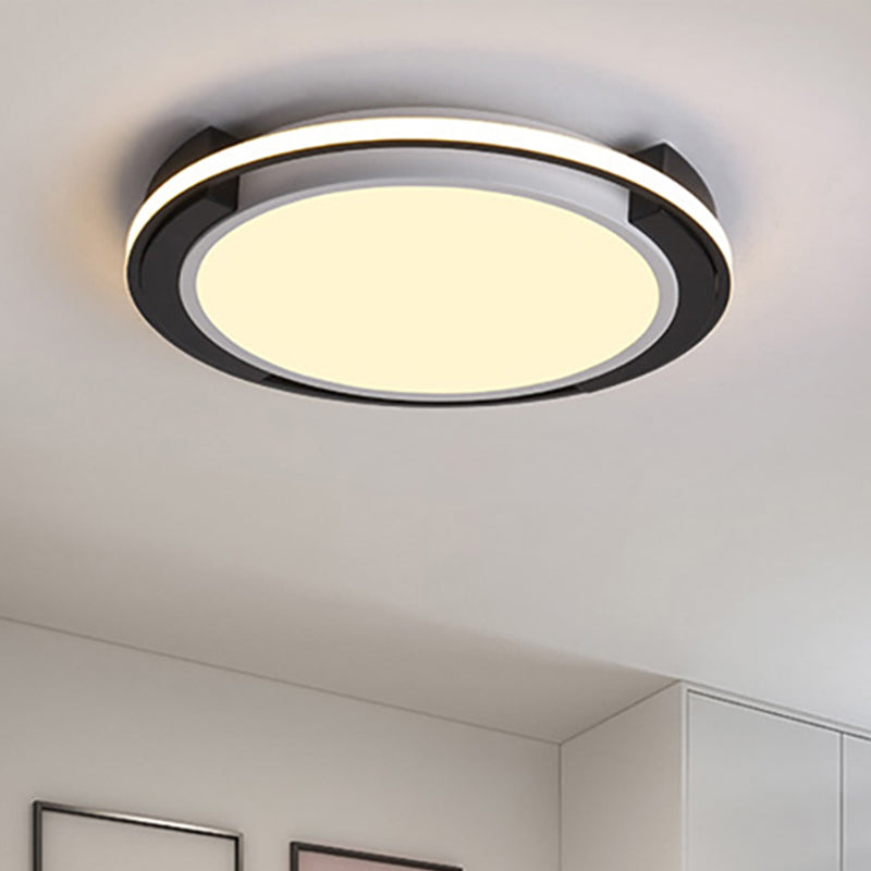 Contemporary Black Round Led Flush Mount Light Fixture - 19’/22’ Wide White/Warm Frosted Diffuser