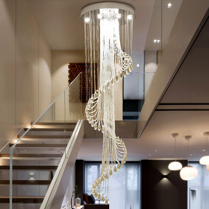 Sleek Crystal Spiral Pendant Lamp - Stylish 13 Light Led Hanging Fixture For Modern Living Rooms