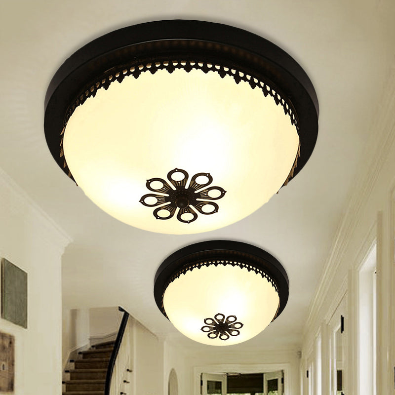 Classic Black Flush Ceiling Light Fixture 4 Lights Frosted Glass Bowl 14/18 Wide - Ideal For