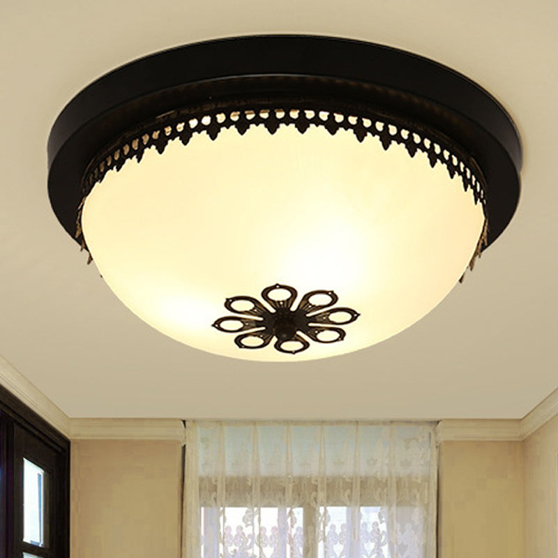 Classic Black Flush Ceiling Light Fixture 4 Lights Frosted Glass Bowl 14’/18’ Wide - Ideal For