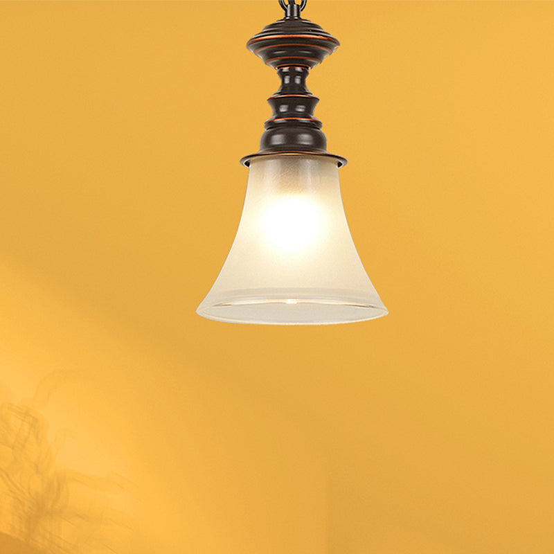 Traditional Red Brown Bell Pendant Ceiling Light With Frosted Glass - Perfect Hanging Lamp For
