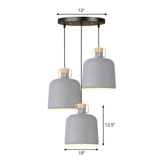 Modern Gray Metallic Bucket Pendant Lighting With Round/Linear Canopy - Perfect For Kitchen (3