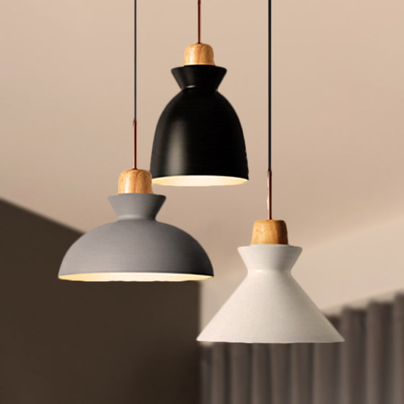 3-Bulb Pendant Light Fixture In Nordic Style: Metal & Wood Shade Indoor Ceiling Lighting Black
