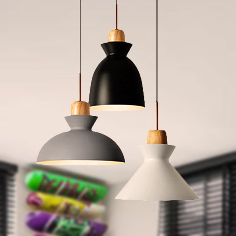 3-Bulb Pendant Light Fixture In Nordic Style: Metal & Wood Shade Indoor Ceiling Lighting Black