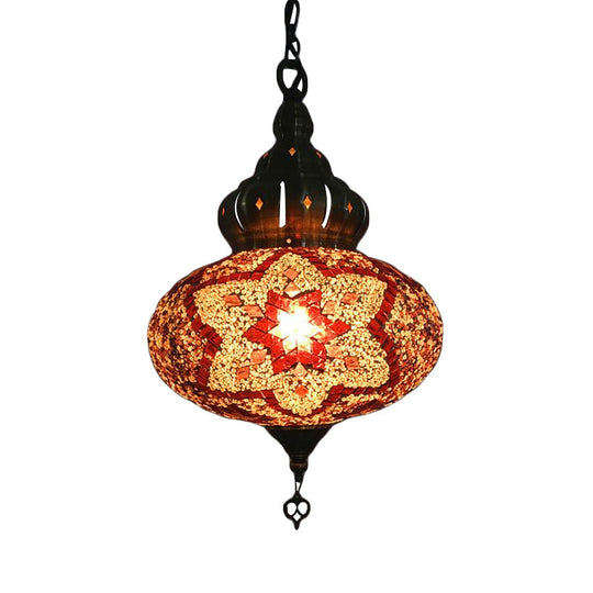 Retro Glass Lantern Suspension Light For Restaurant - Red/Green/Gold 1/3 Heads Ceiling Pendant