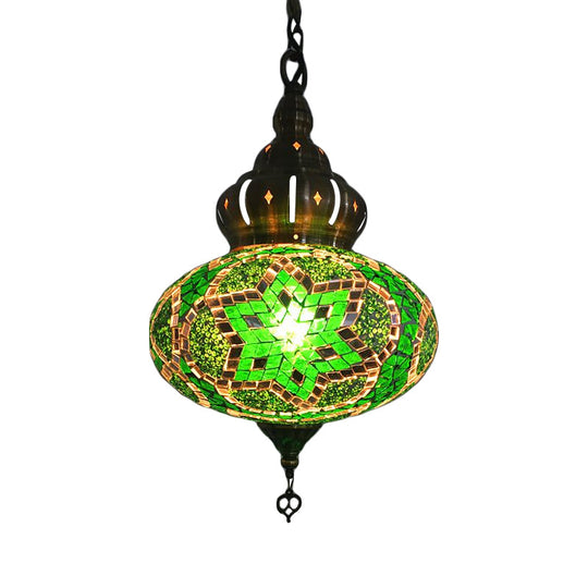 Retro Glass Lantern Suspension Light For Restaurant - Red/Green/Gold 1/3 Heads Ceiling Pendant