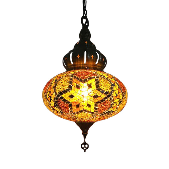 Retro Glass Lantern Suspension Light For Restaurant - Red/Green/Gold 1/3 Heads Ceiling Pendant