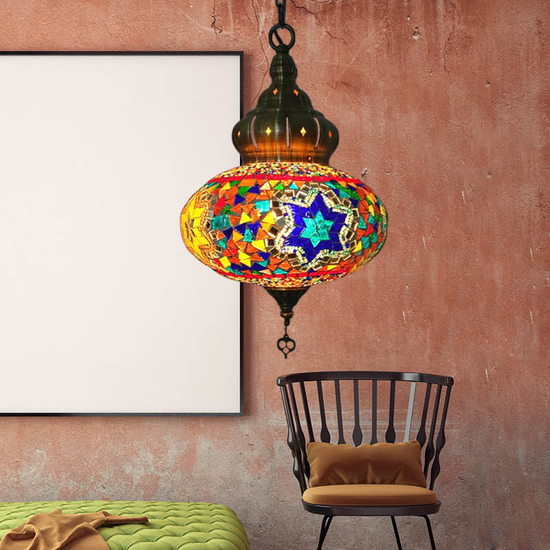 Retro Coffee House Pendant Lamp With Colorful Glass Shade - 1/4 Bulbs Ceiling Light Fixture