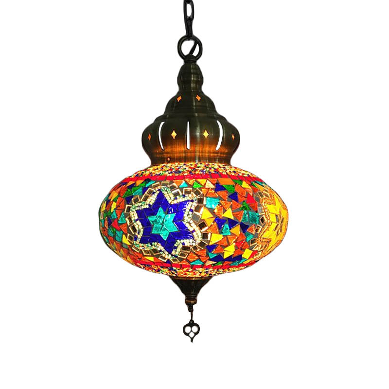 Retro Coffee House Pendant Lamp With Colorful Glass Shade - 1/4 Bulbs Ceiling Light Fixture