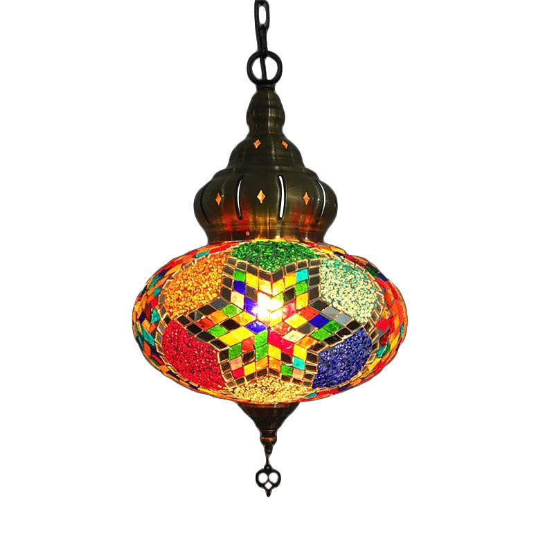 Retro Coffee House Pendant Lamp With Colorful Glass Shade - 1/4 Bulbs Ceiling Light Fixture