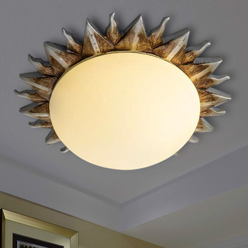 Traditional White Glass Flush Mount Ceiling Light For Dining Room - 1/3 Sunburst Lights Sizes 9 Or