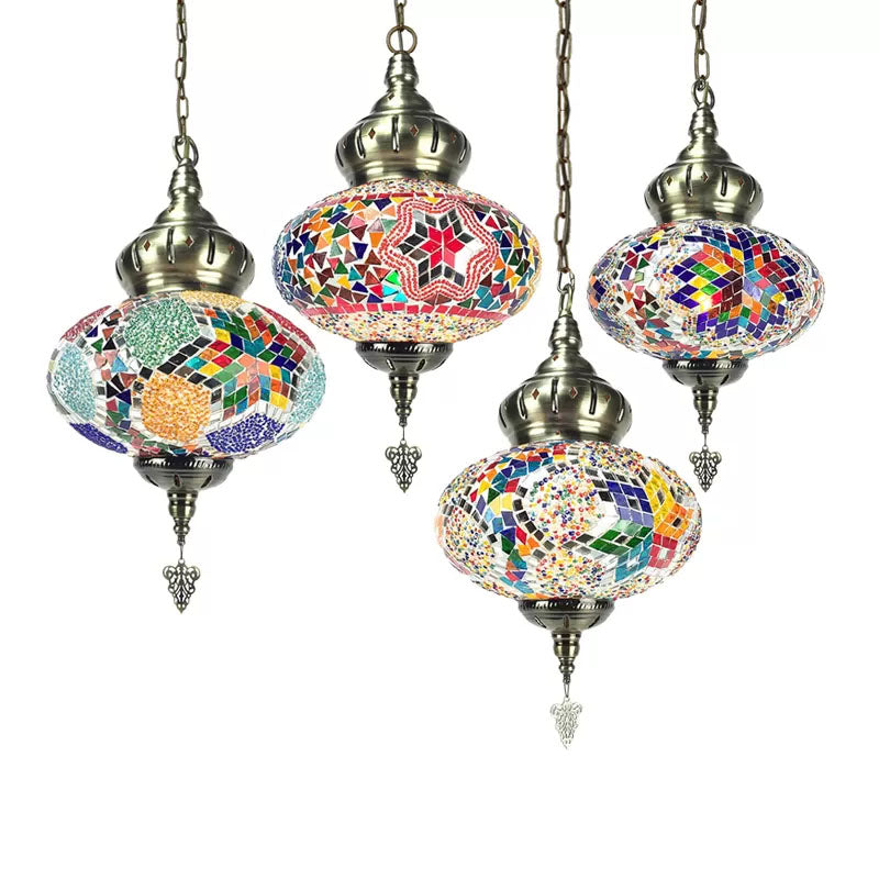 Colorful Glass Pendant Ceiling Light Fixture - Traditional Global Style With 1/4 Heads In Chrome For