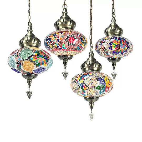 Colorful Glass Pendant Ceiling Light Fixture - Traditional Global Style With 1/4 Heads In Chrome For