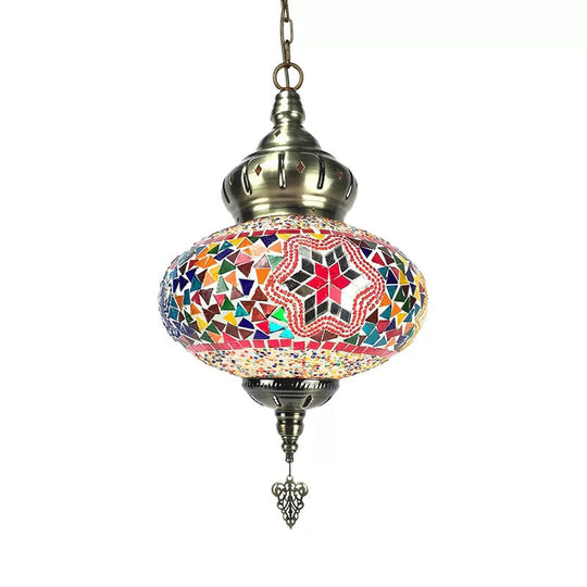 Colorful Glass Pendant Ceiling Light Fixture - Traditional Global Style With 1/4 Heads In Chrome For