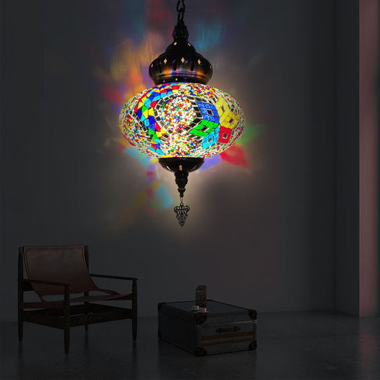 Colorful Glass Pendant Ceiling Light Fixture - Traditional Global Style With 1/4 Heads In Chrome For