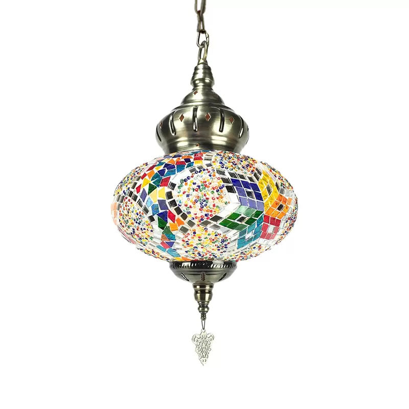 Colorful Glass Pendant Ceiling Light Fixture - Traditional Global Style With 1/4 Heads In Chrome For