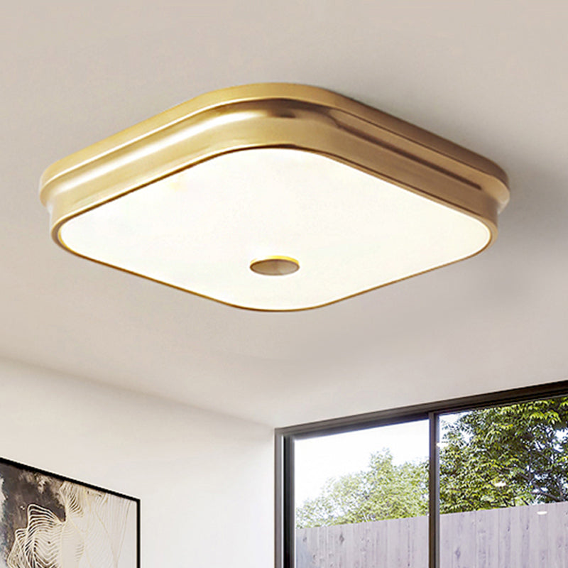 Led Flushmount Lighting: Traditional Square Frosted Glass Ceiling Light - Black/Gold For Living