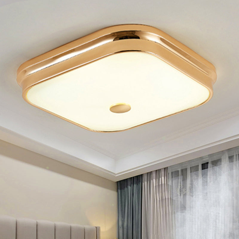 Led Flushmount Lighting: Traditional Square Frosted Glass Ceiling Light - Black/Gold For Living