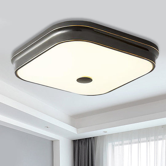 Led Flushmount Lighting: Traditional Square Frosted Glass Ceiling Light - Black/Gold For Living Room
