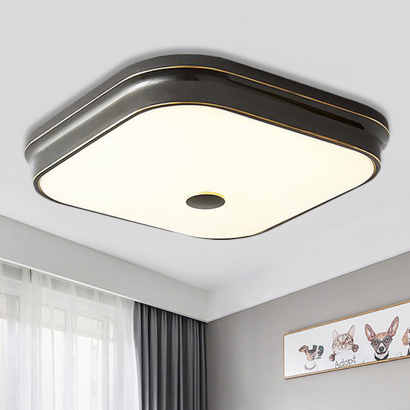 Led Flushmount Lighting: Traditional Square Frosted Glass Ceiling Light - Black/Gold For Living