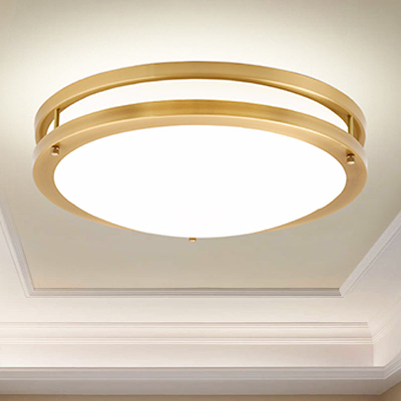 Led Ceiling Mount Drum Flush Light Fixture For Corridor - Black/Brass Finish With Warm/White Options