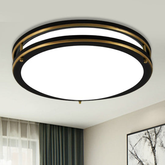 Led Ceiling Mount Drum Flush Light Fixture For Corridor - Black/Brass Finish With Warm/White Options