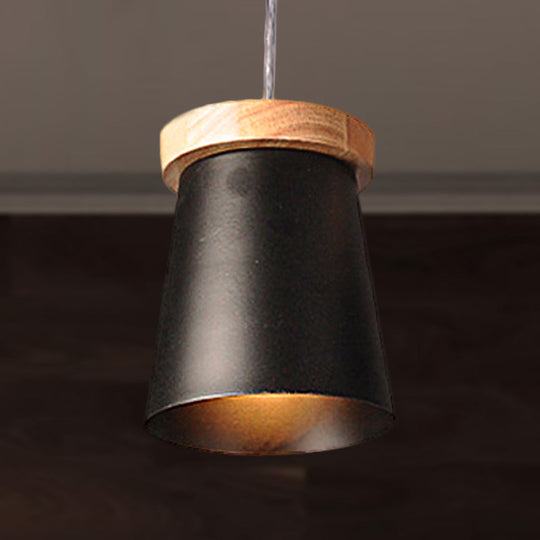 Black Industrial Loft Kitchen Pendant Ceiling Light - Metal & Wood Finish