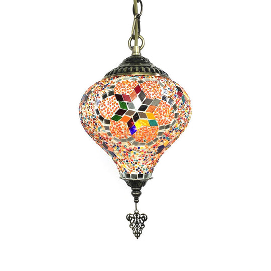 Bronze Coffee House Pendant Light Kit With Colorful Glass Shade