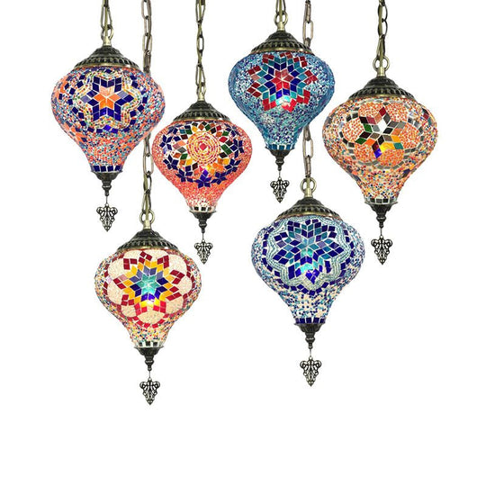 Bronze Coffee House Pendant Light Kit With Colorful Glass Shade