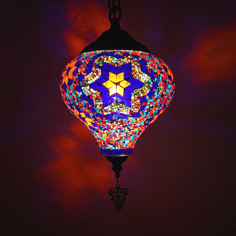 Bronze Coffee House Pendant Light Kit With Colorful Glass Shade